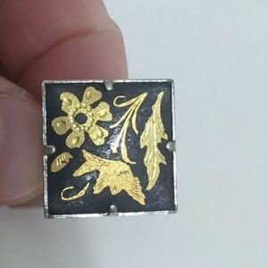 Damascene Adjustable Ring Black Gold-tone Etched Birds Flowers Floral Vintage